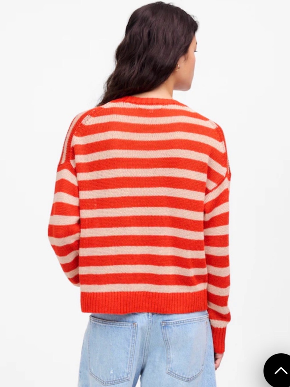 Madewell NWT Linen Striped Drop Shoulder Sweater Medium Red Whites - Picture 2 of 8